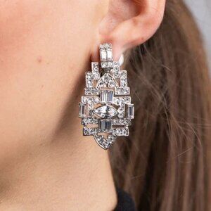 Kenneth Jay Lane Art Deco silver and Crystal drop earrings (pierced)